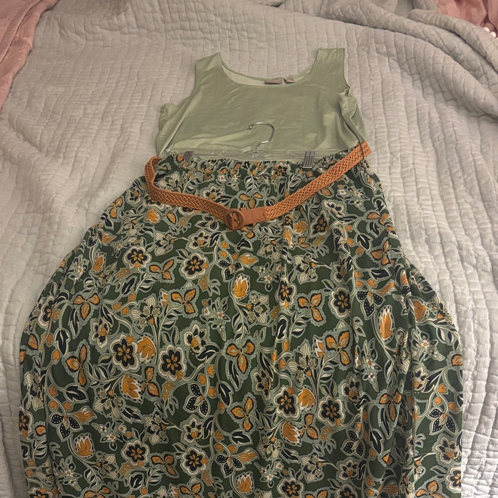 Chicos size 2 tank and Floral Green and Yellow long dress with Belt